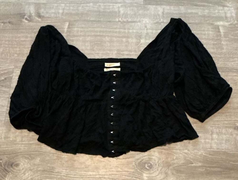 Urban Outfitters Black Corset Style Puff Sleeve Cropped Blouse